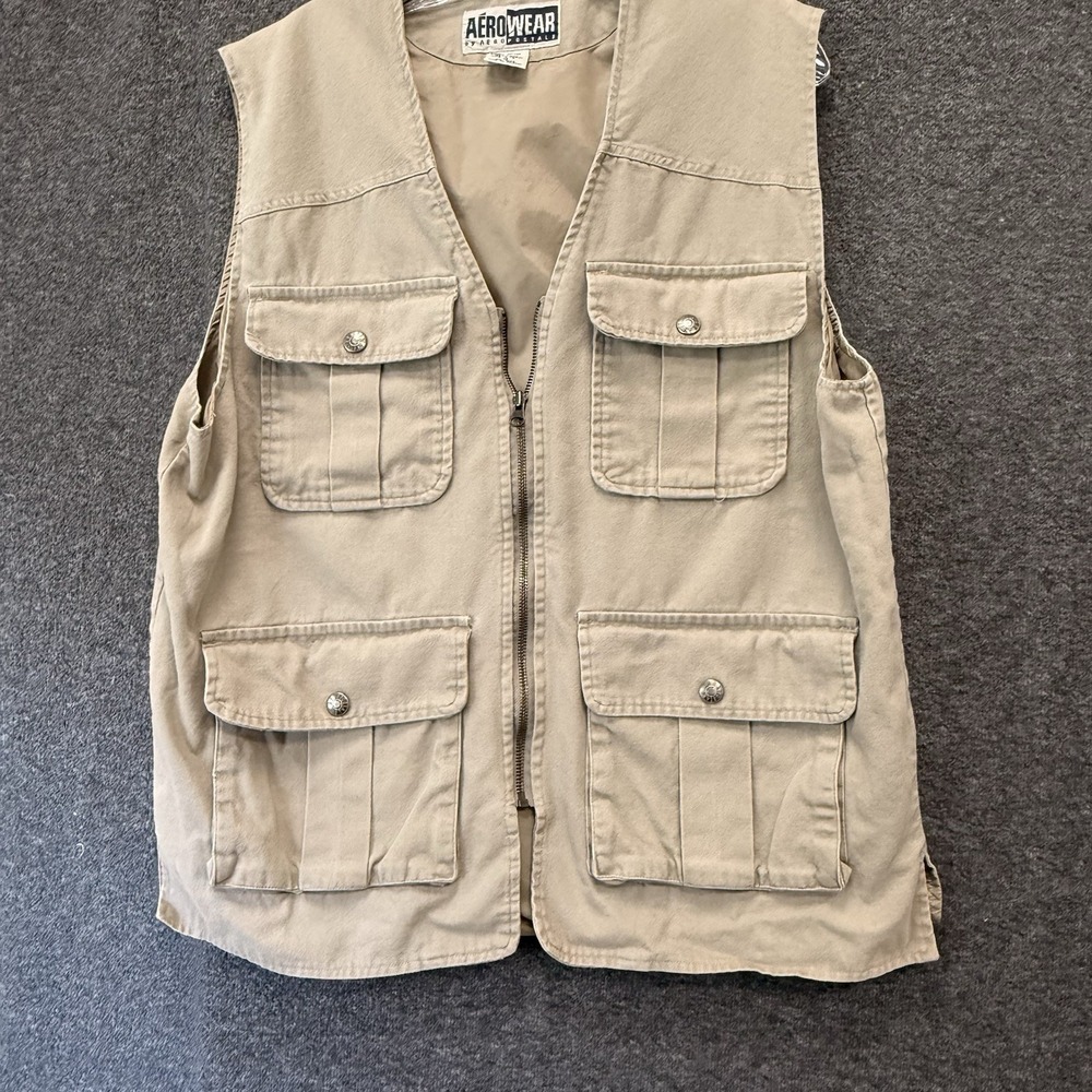 Aeropostale Aerowear Utility Vest Mens Medium Tan Multi Pocket Outdoor Gorpcore